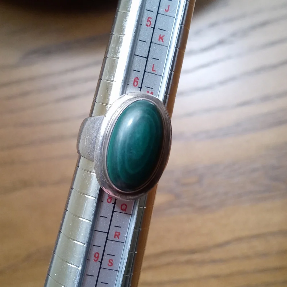 Antique 925 Green Malachite Gemstone Ring Sterling Silver From India *Unique